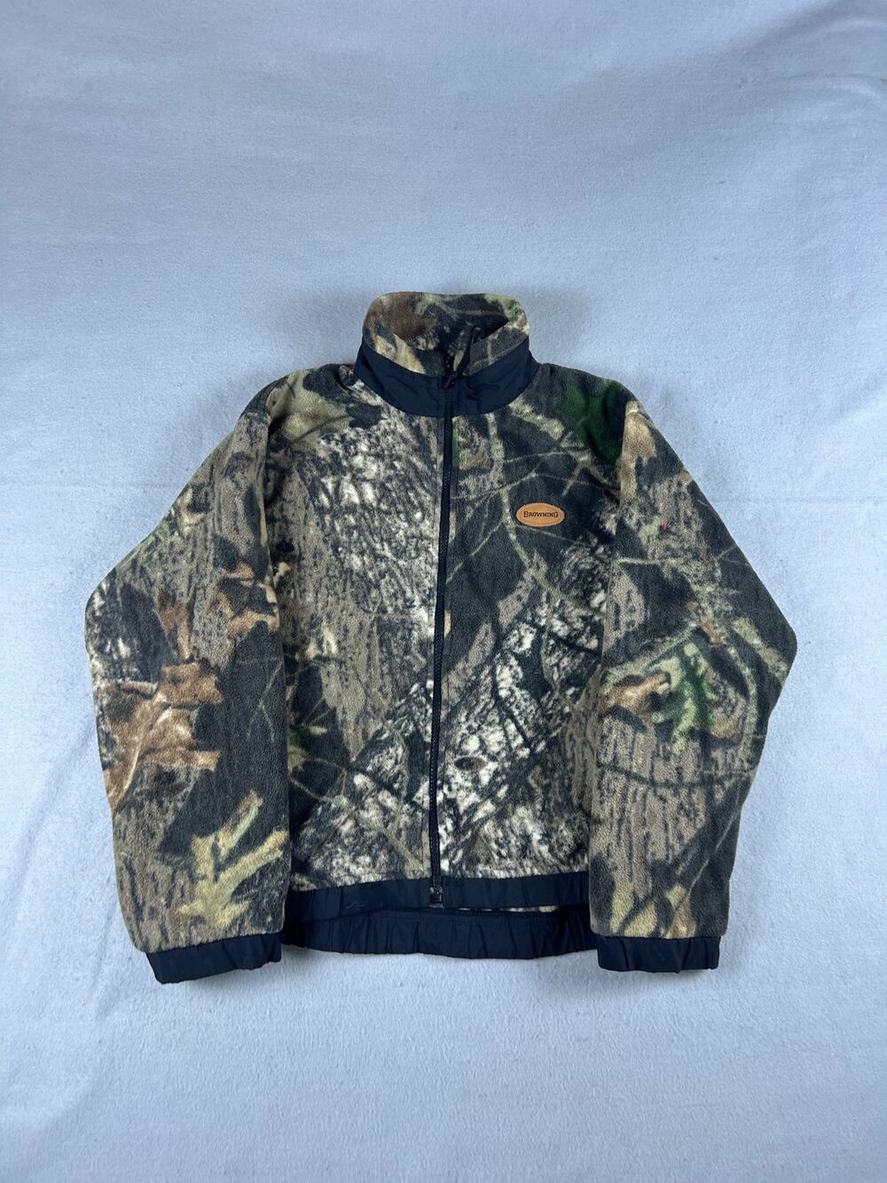 Vintage Browning Jr Fleece Jacket Youth L Mock Neck Camo Outdoor Hunting Sports